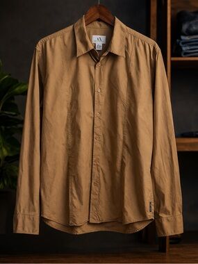 A/X Armani Exchange Men's Camel Brown Button-Front Shirt